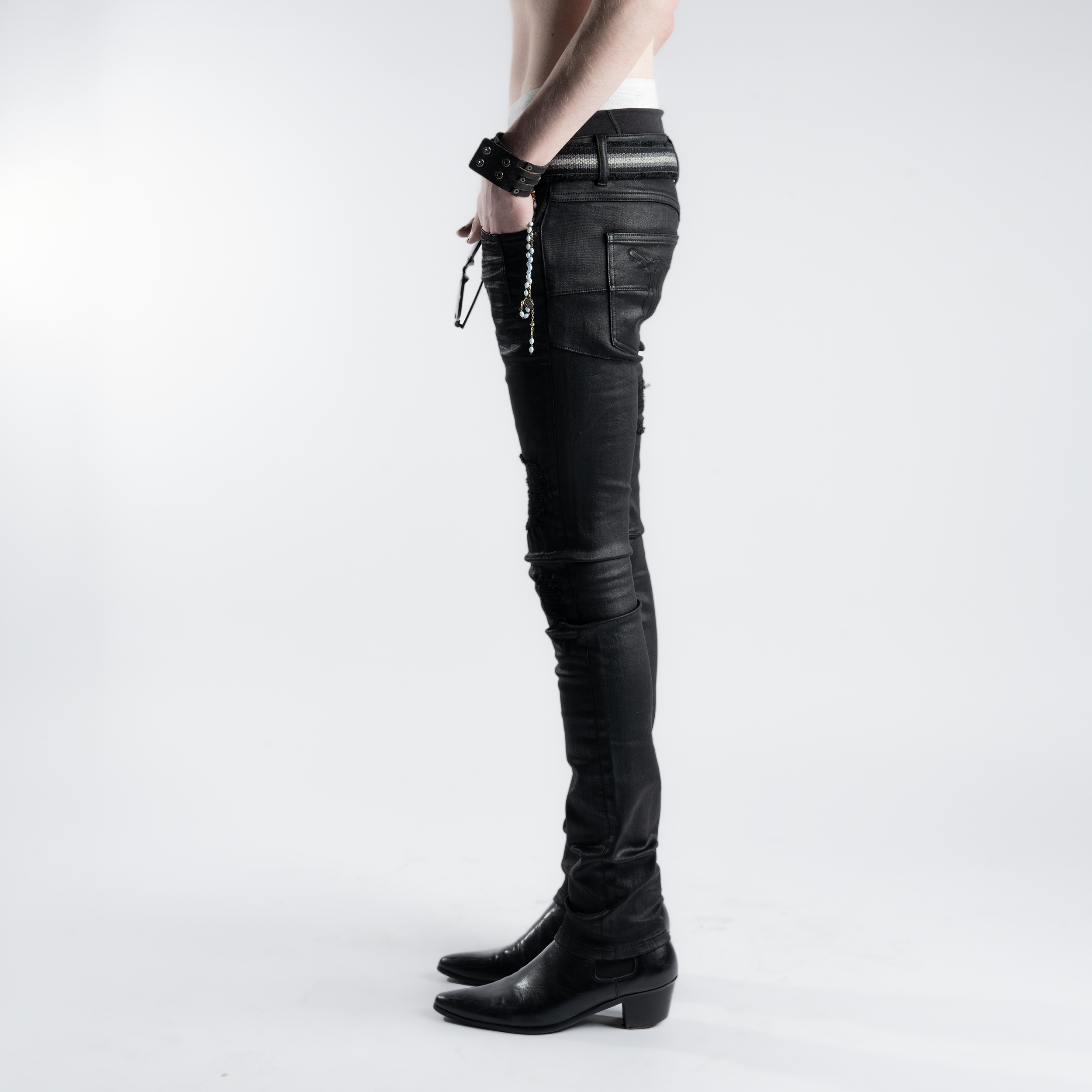 SAMPLE SALE ITEM #6 - MENS DISTRESSED SKINNY STRETCH WAXED DENIM
