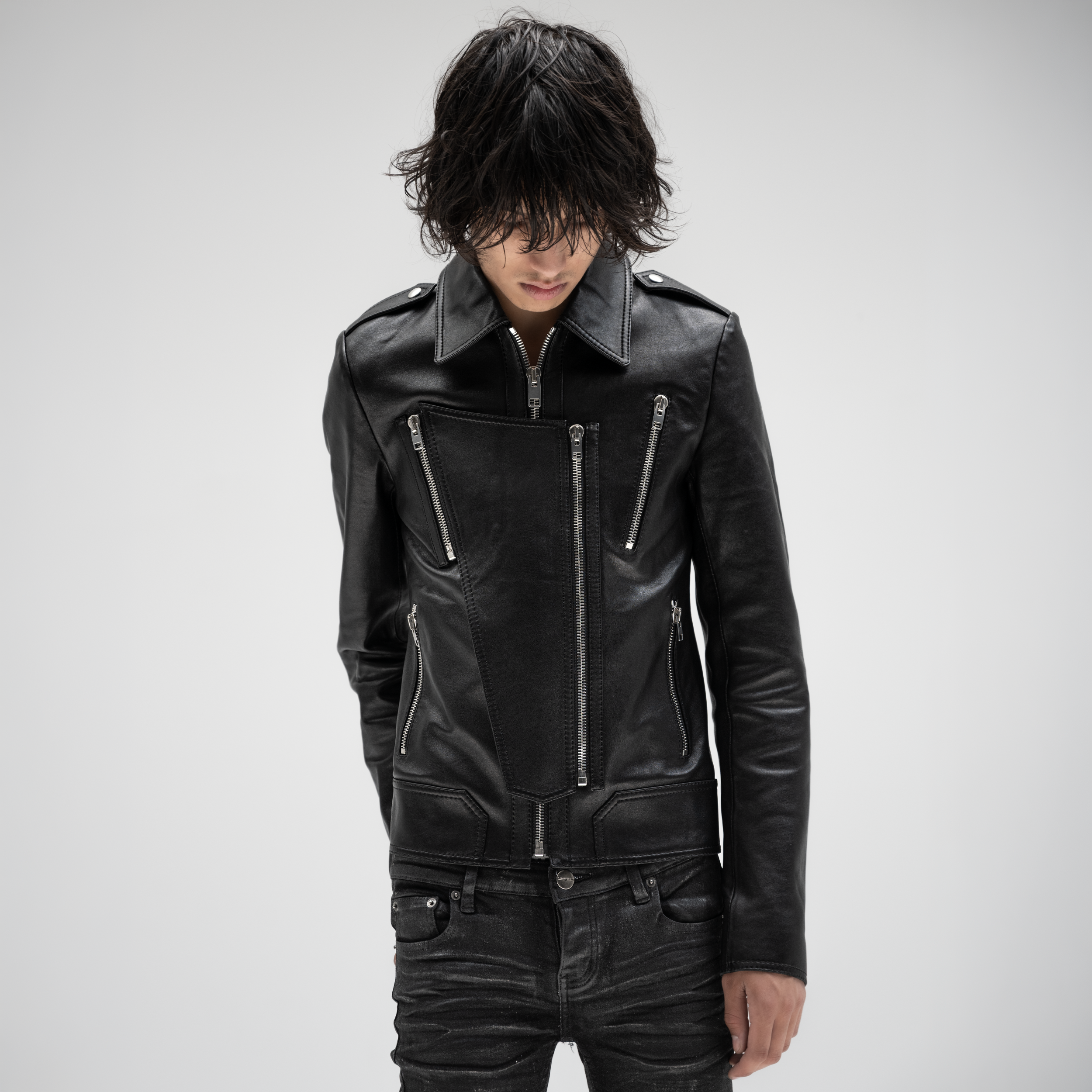 PANELLED JACKET IN LAMBSKIN LEATHER