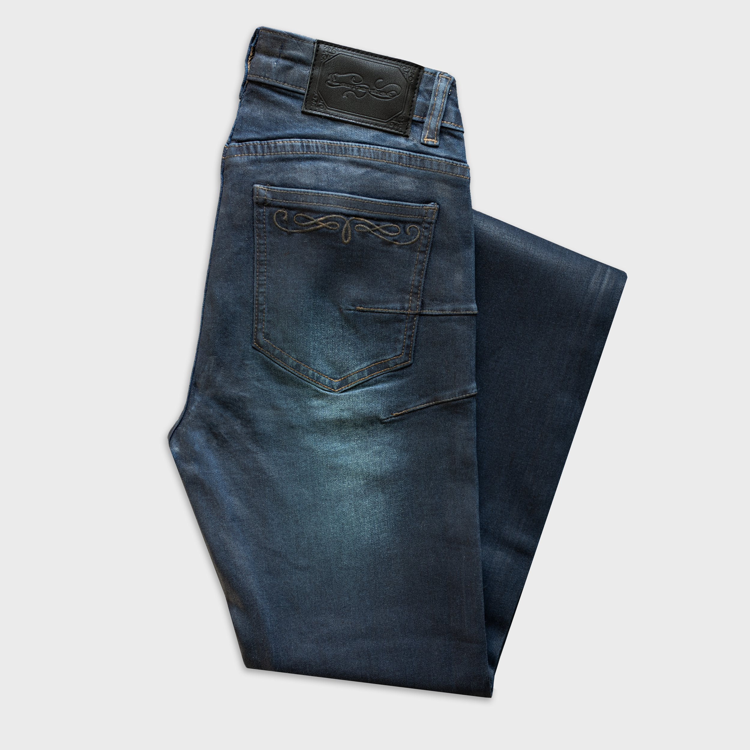 AMÉLIE SKINNY FLARED JEANS IN WAXED BLUE DENIM
