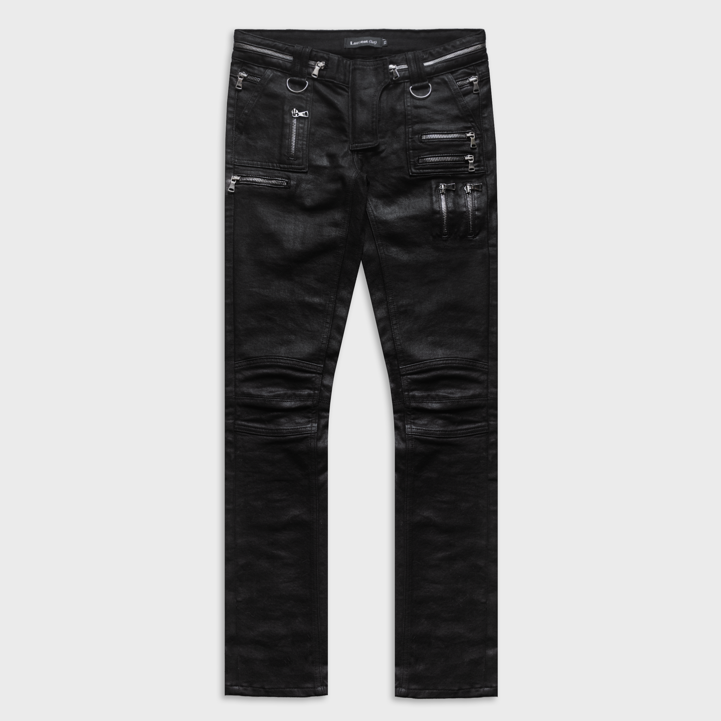 BIKER JEANS IN WAXED NOIR DENIM | LAMENTIST