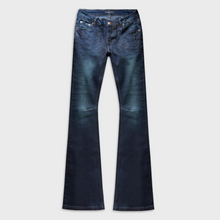 AMÉLIE SKINNY FLARED JEANS IN WAXED BLUE DENIM