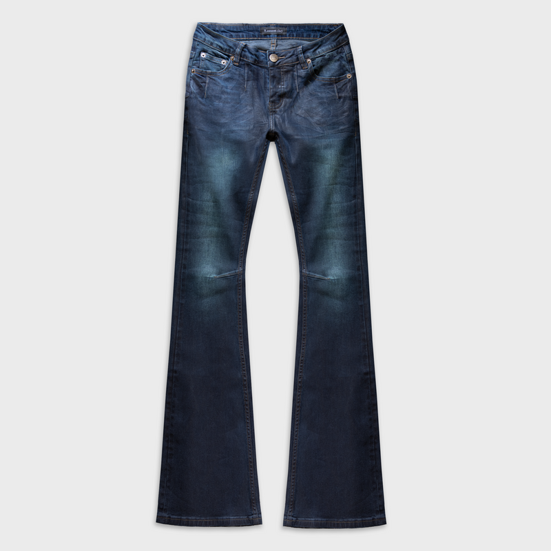 AMÉLIE SKINNY FLARED JEANS IN WAXED BLUE DENIM