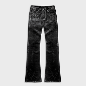 BACKSTAGE FLARED JEANS IN WAXED SELVEDGE CHARCOAL DENIM