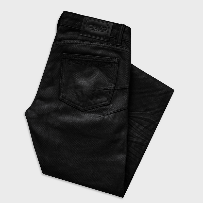 BACKSTAGE V3 FLARED JEANS IN WAXED SELVEDGE CHARCOAL DENIM