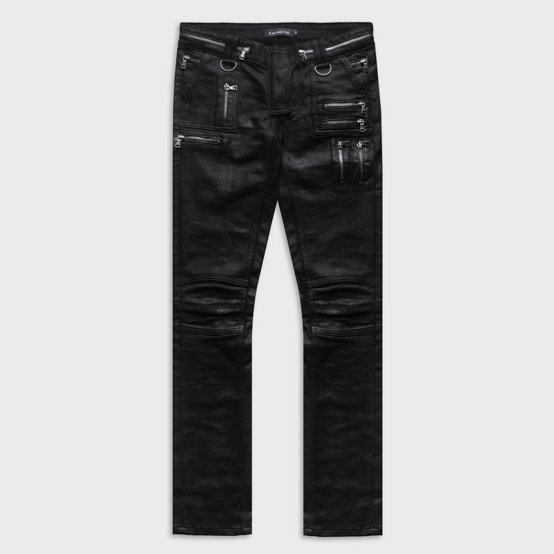 BIKER JEANS IN WAXED NOIR DENIM