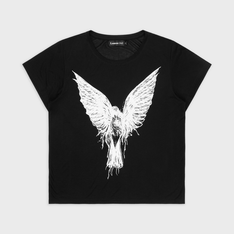 'THE BIRDS' GRAPHIC PRINT T-SHIRT IN SOFT BLACK COTTON
