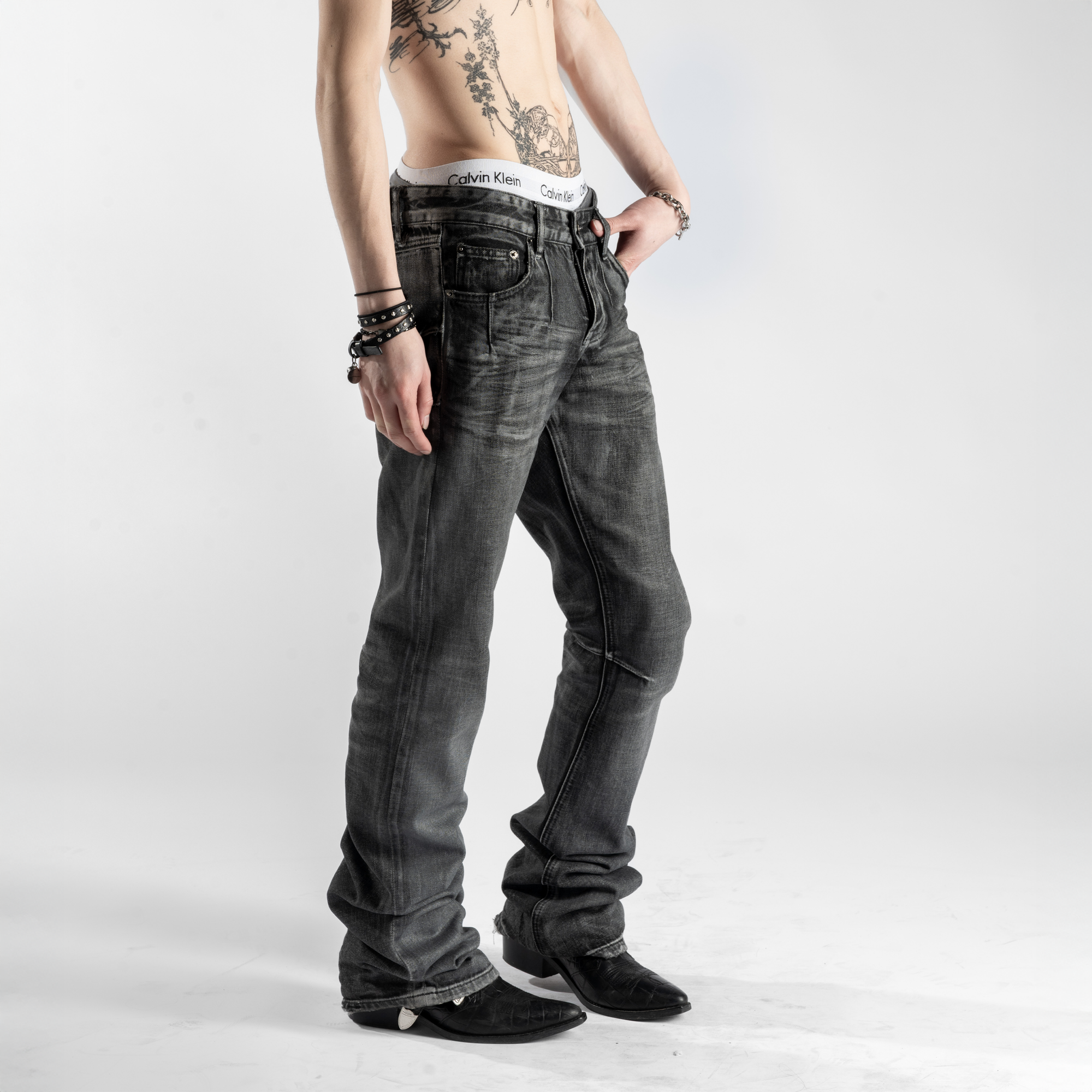 BLACK ICE BOOTCUT JEANS IN WAXED GREY DENIM