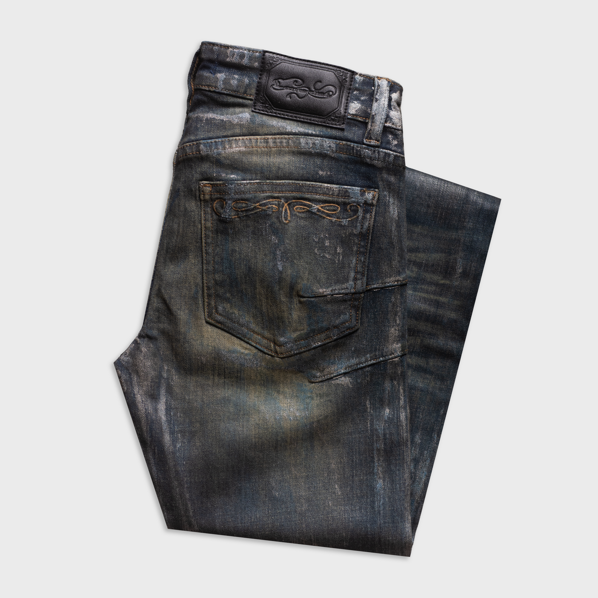 SKINNY BOOTCUT WAX WASHED JEANS IN INDIGO DENIM | LAMENTIST SKINNY BOOTCUT WAX WASHED JEANS IN INDIGO DENIM | LAMENTIST