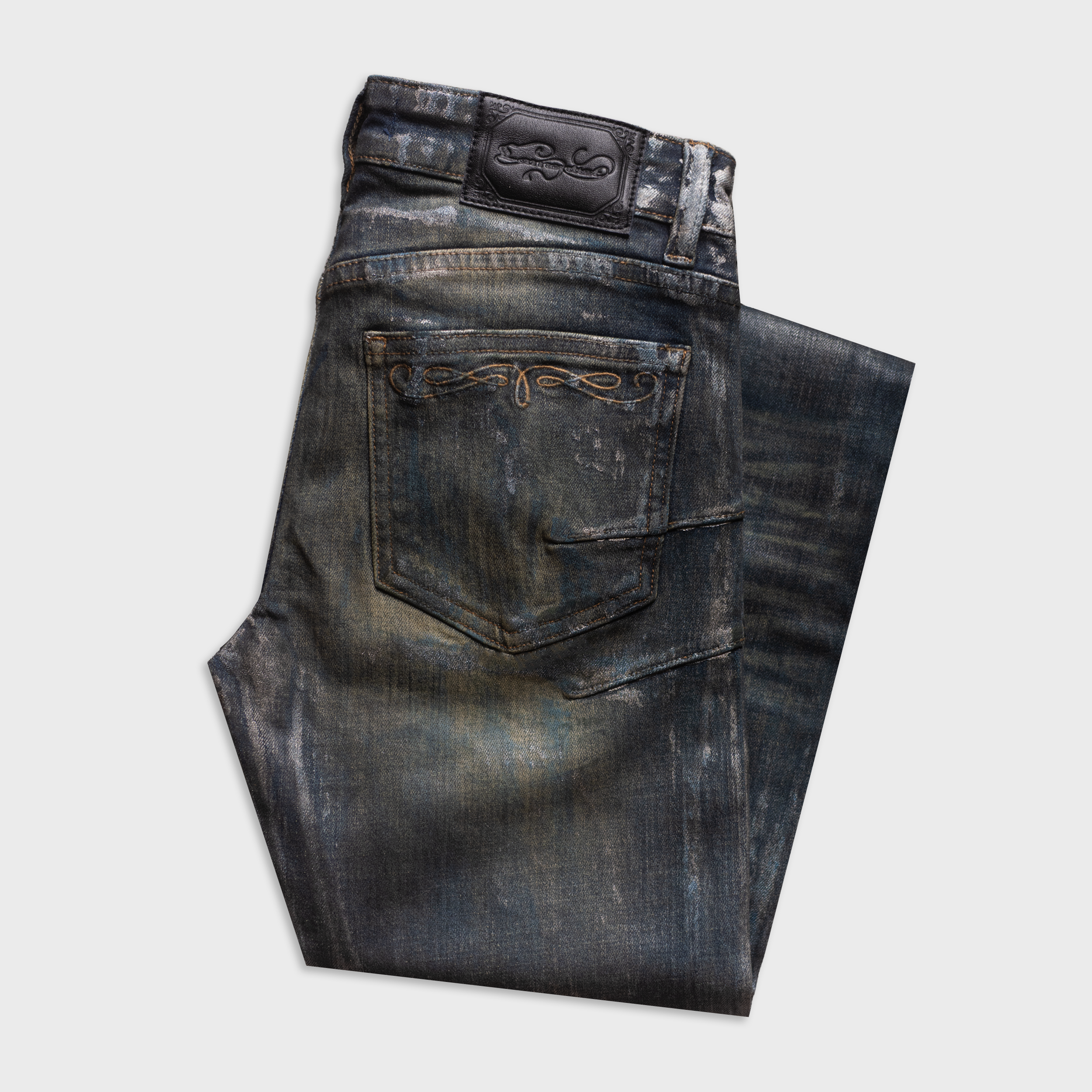 SKINNY BOOTCUT WAX WASHED JEANS IN INDIGO DENIM