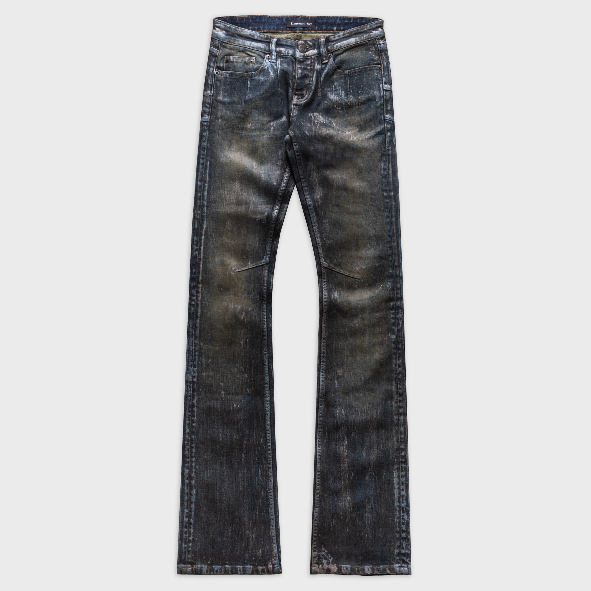 SKINNY BOOTCUT WAX WASHED JEANS IN INDIGO DENIM | LAMENTIST SKINNY BOOTCUT WAX WASHED JEANS IN INDIGO DENIM | LAMENTIST