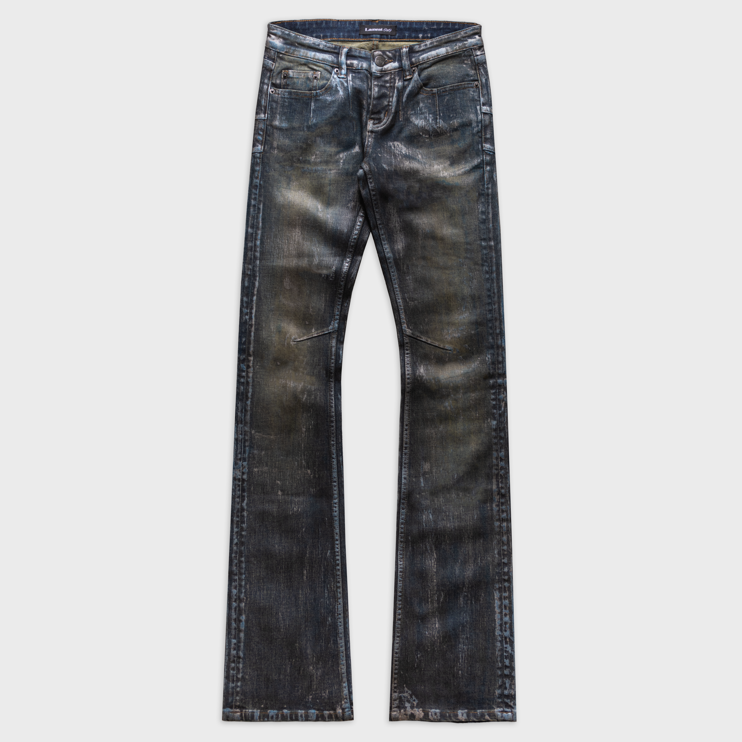 SKINNY BOOTCUT WAX WASHED JEANS IN INDIGO DENIM