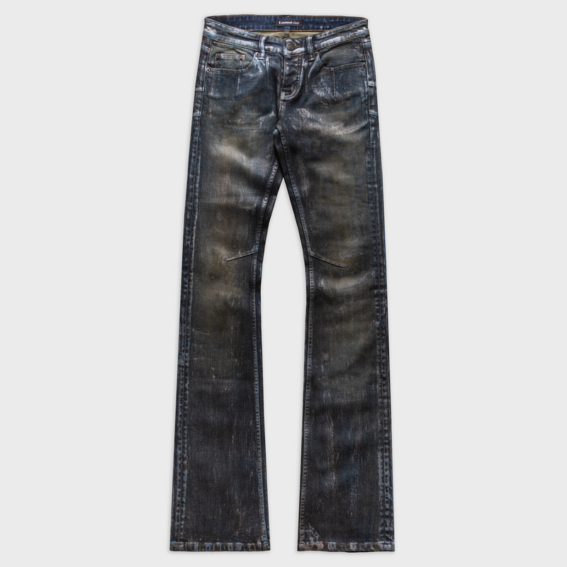 SKINNY BOOTCUT WAX WASHED JEANS IN INDIGO DENIM