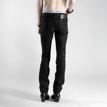 CRINKLE WAX SKINNY STRAIGHT JEANS IN SELVEDGE NOIR DENIM