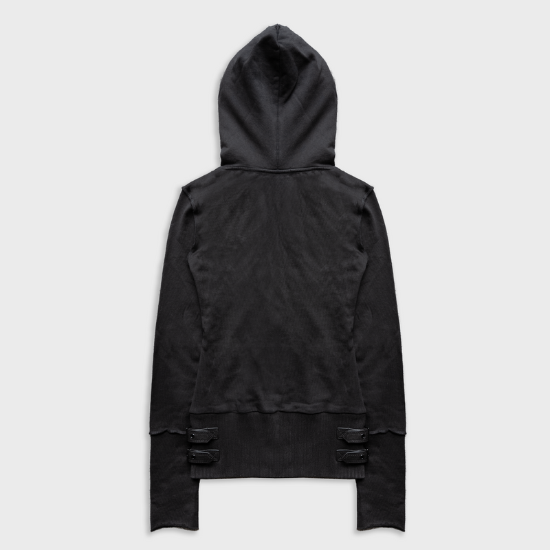 SKINNY FUR ZIP-UP HOODIE IN DARK NOIR COTTON