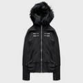 SKINNY FUR ZIP-UP HOODIE IN DARK NOIR COTTON