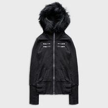 SKINNY FUR ZIP-UP HOODIE IN DARK NOIR COTTON