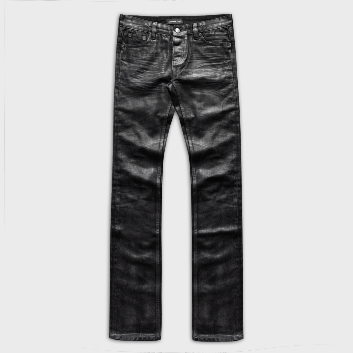 LAMENTIST Black Waxed Coated Skinny Straight Jeans