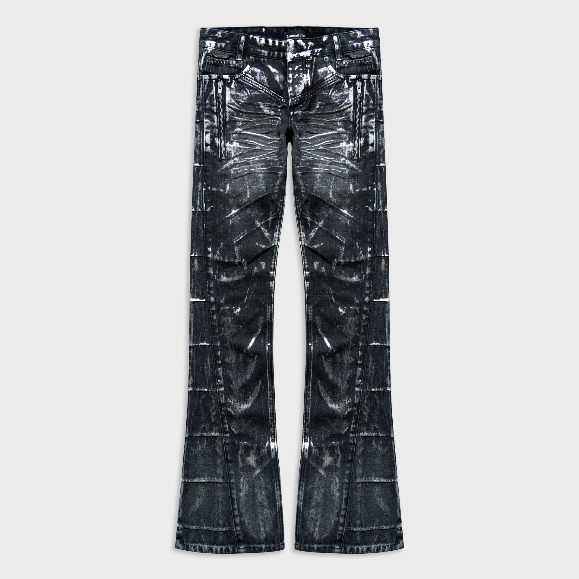 HEADLINER FLARED JEANS IN SILVER WAXED ASPHALT GREY DENIM | LAMENTIST