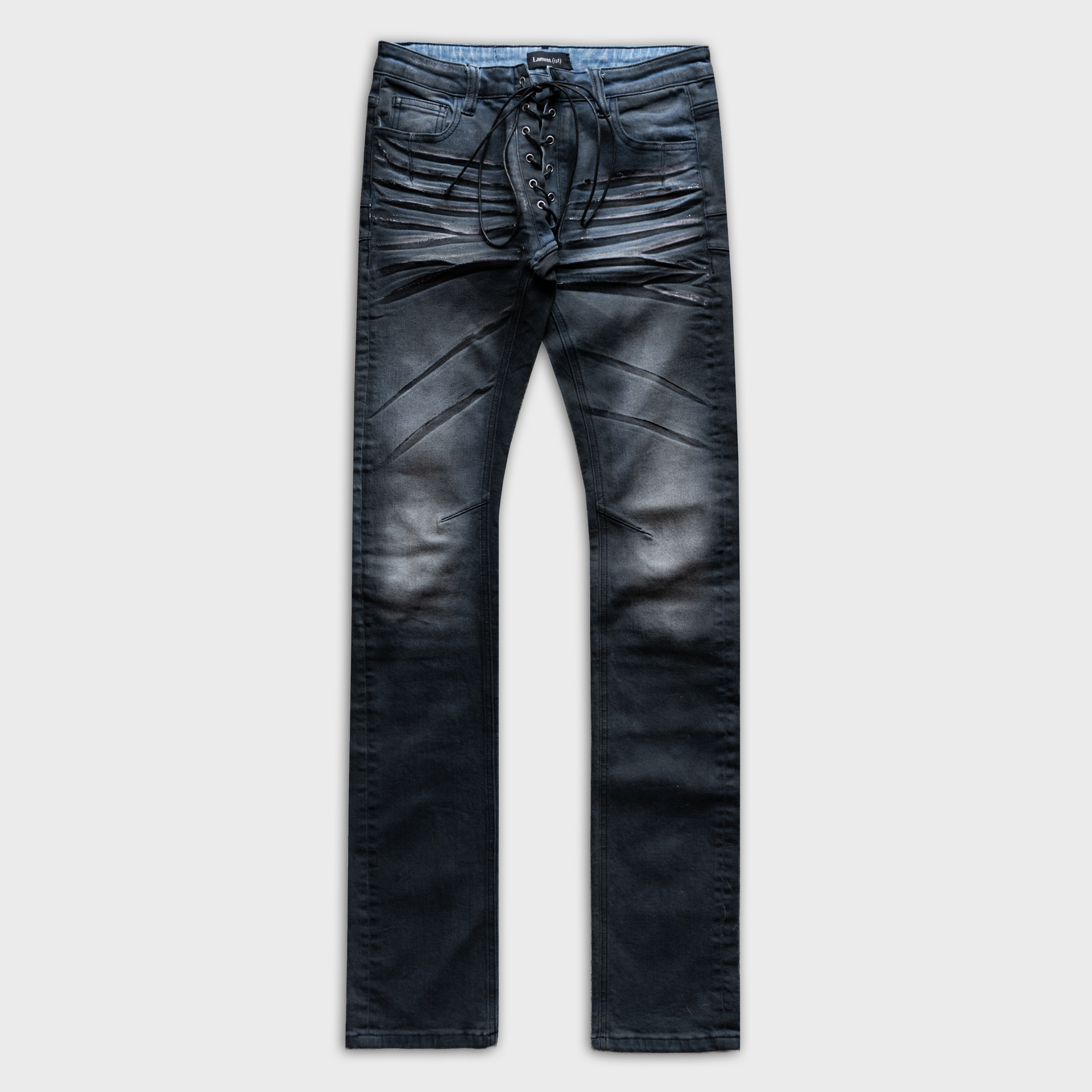 JESS LACE UP SKINNY JEANS IN BLACK DYED BLUE DENIM | LAMENTIST