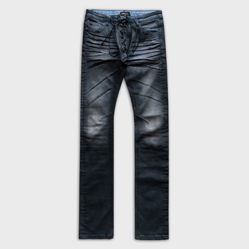 JESS LACE UP SKINNY JEANS IN BLACK DYED BLUE DENIM