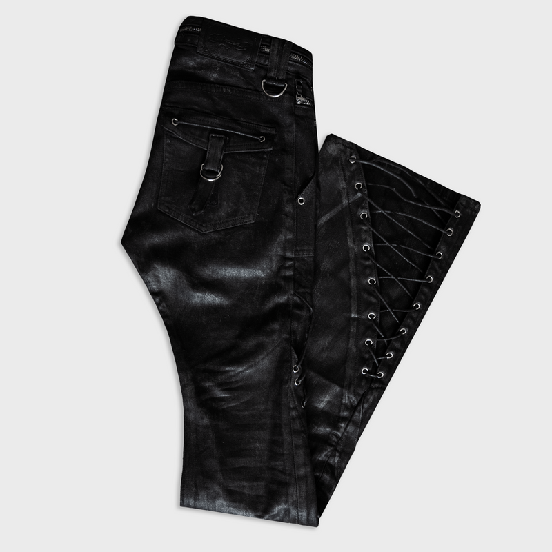 AVA LACE FLARED JEANS IN SELVEDGE NOIR DENIM