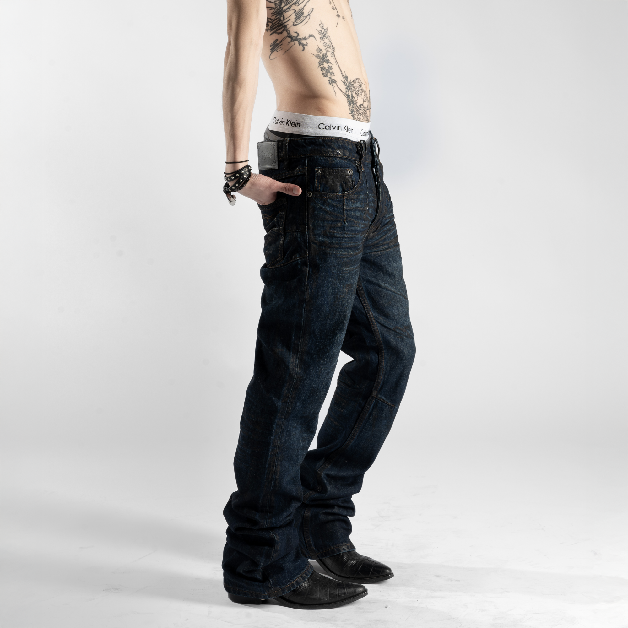 MUD WAX BOOTCUT JEANS IN WAXED INDIGO SELVEDGE DENIM
