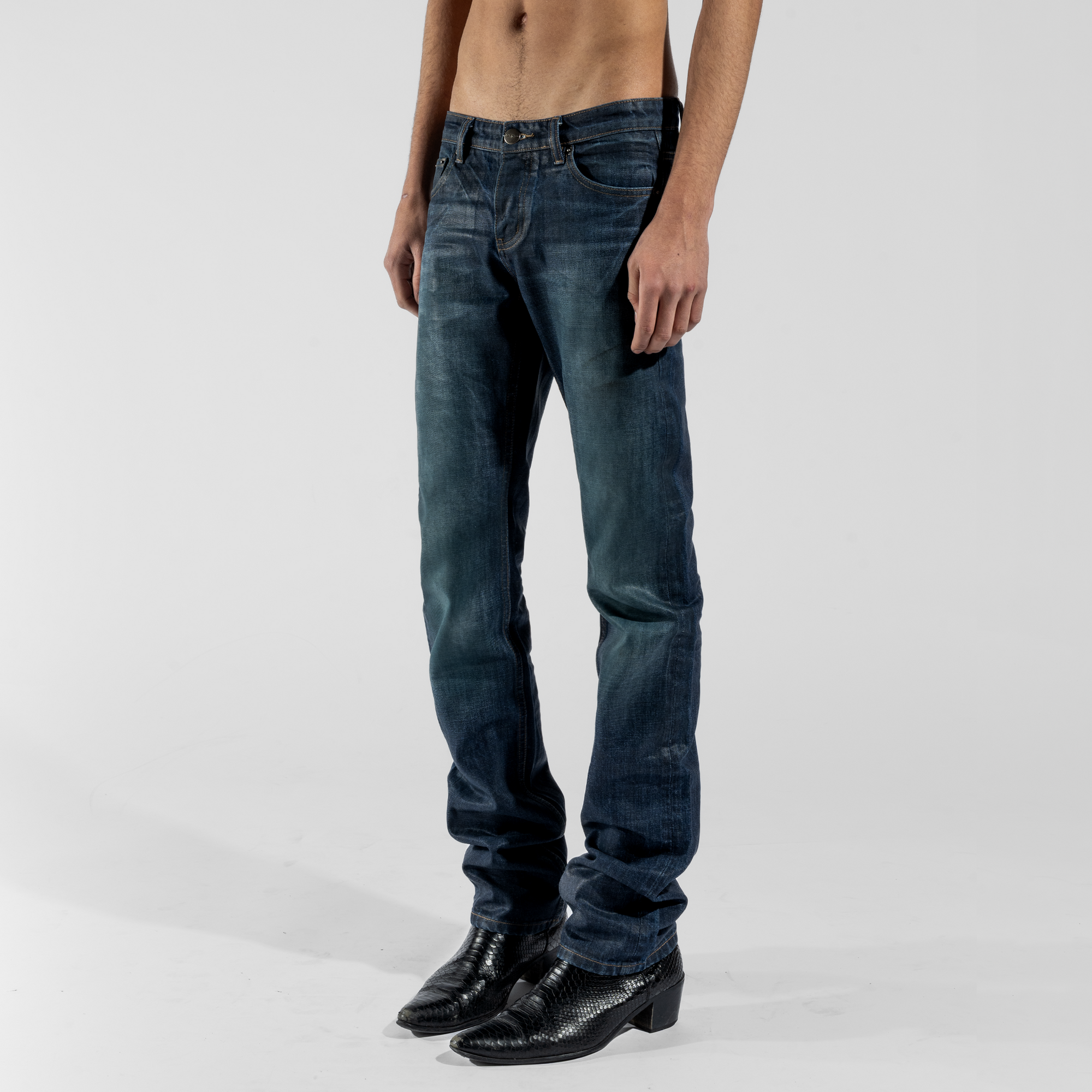 HARRY SKINNY JEANS IN WAXED OCÉAN BLEU DENIM | LAMENTIST HARRY SKINNY JEANS IN WAXED OCÉAN BLEU DENIM | LAMENTIST