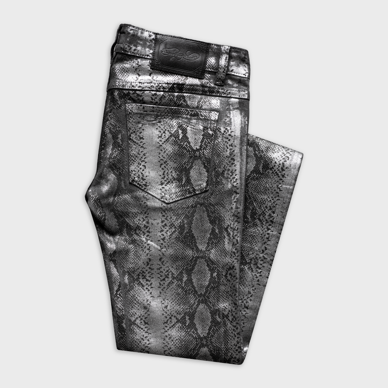 SKINNY JEANS IN SNAKESKIN WAXED NOIR DENIM