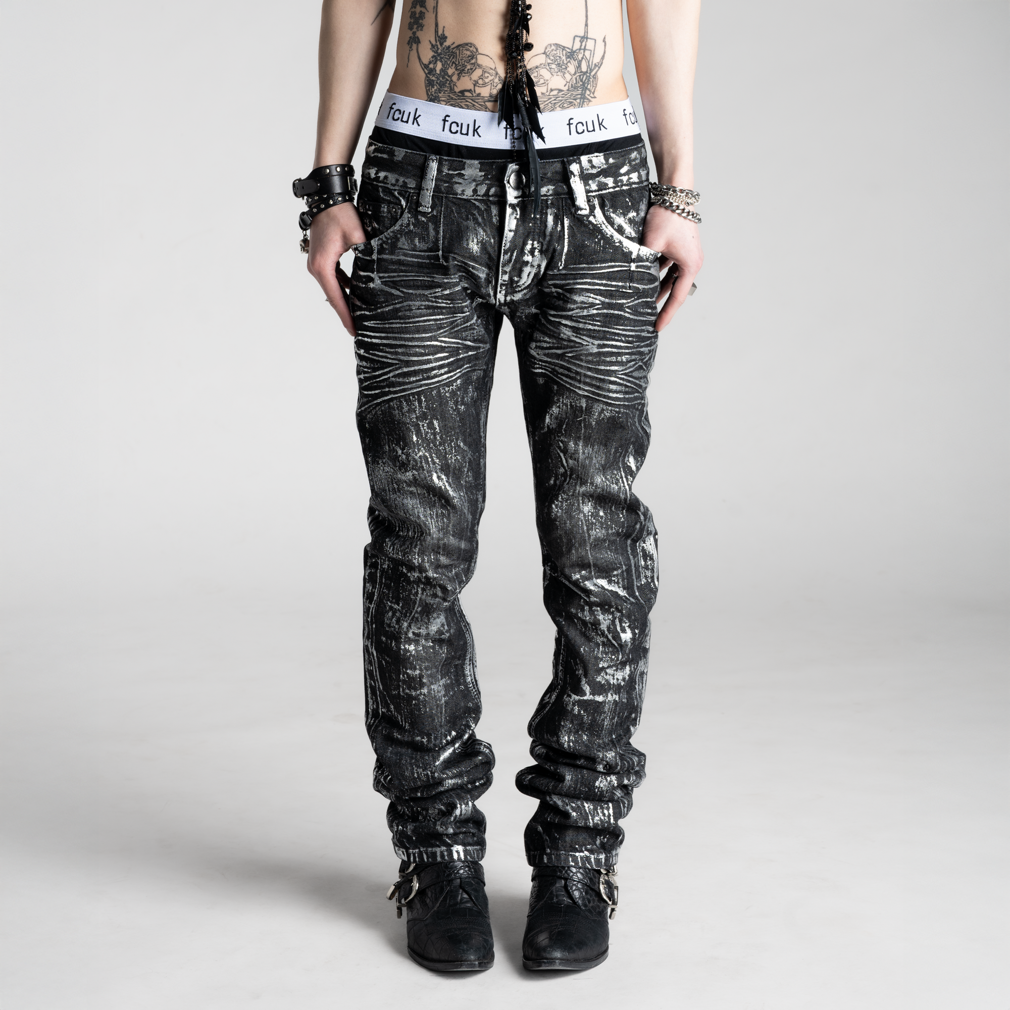SAMPLE SALE ITEM #11 - SILVER WAXED SKINNY STRAIGHT GREY DENIM