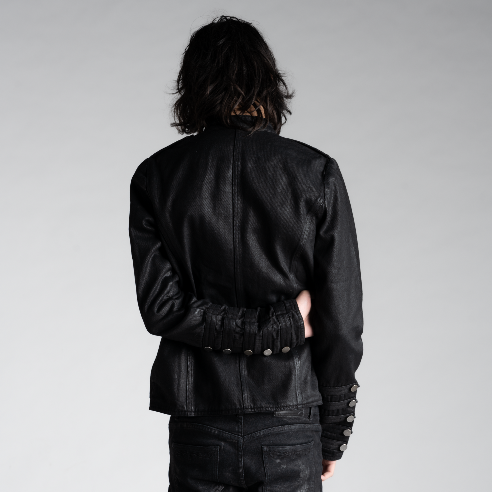 SAMPLE SALE ITEM #13 - WAXED DENIM NAPOLEON ZIP UP JACKET