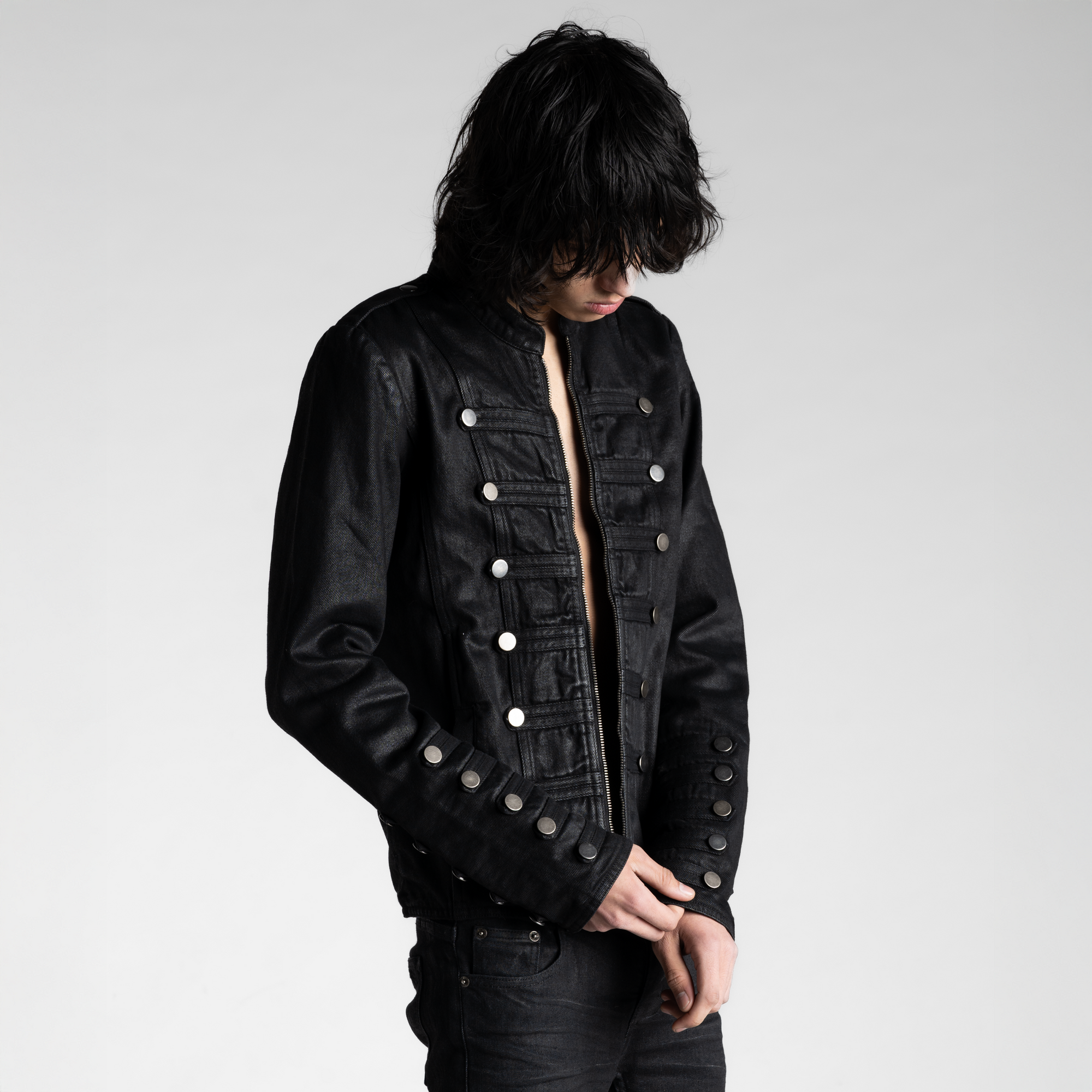 SAMPLE SALE ITEM #13 - WAXED DENIM NAPOLEON ZIP UP JACKET