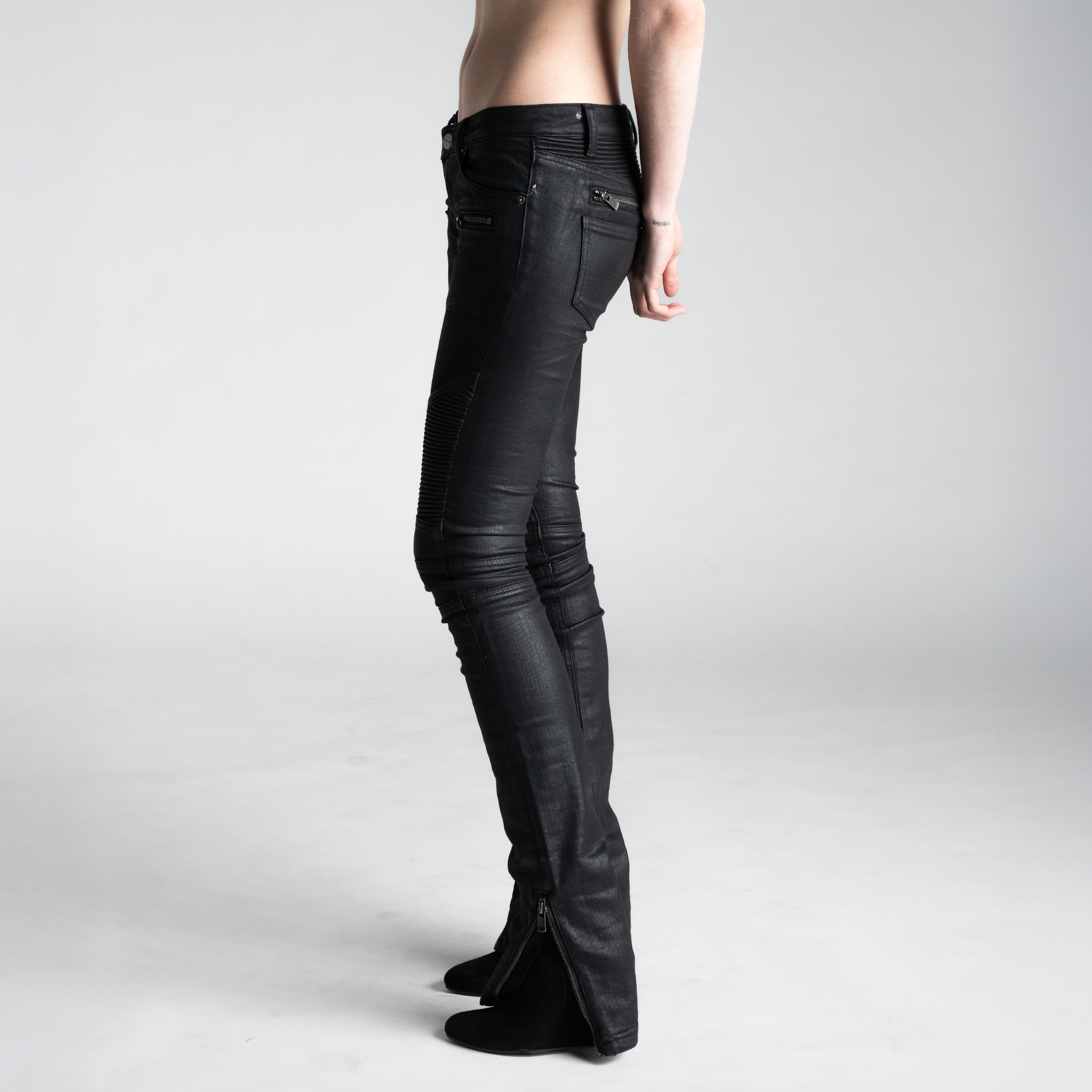 SAMPLE SALE ITEM #2 - UNISEX SKINNY STRETCH WAXED BIKER JEANS