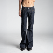SAMPLE SALE ITEM #6 - BACKSTAGE FLARED JEANS IN RAW SELVEDGE DENIM