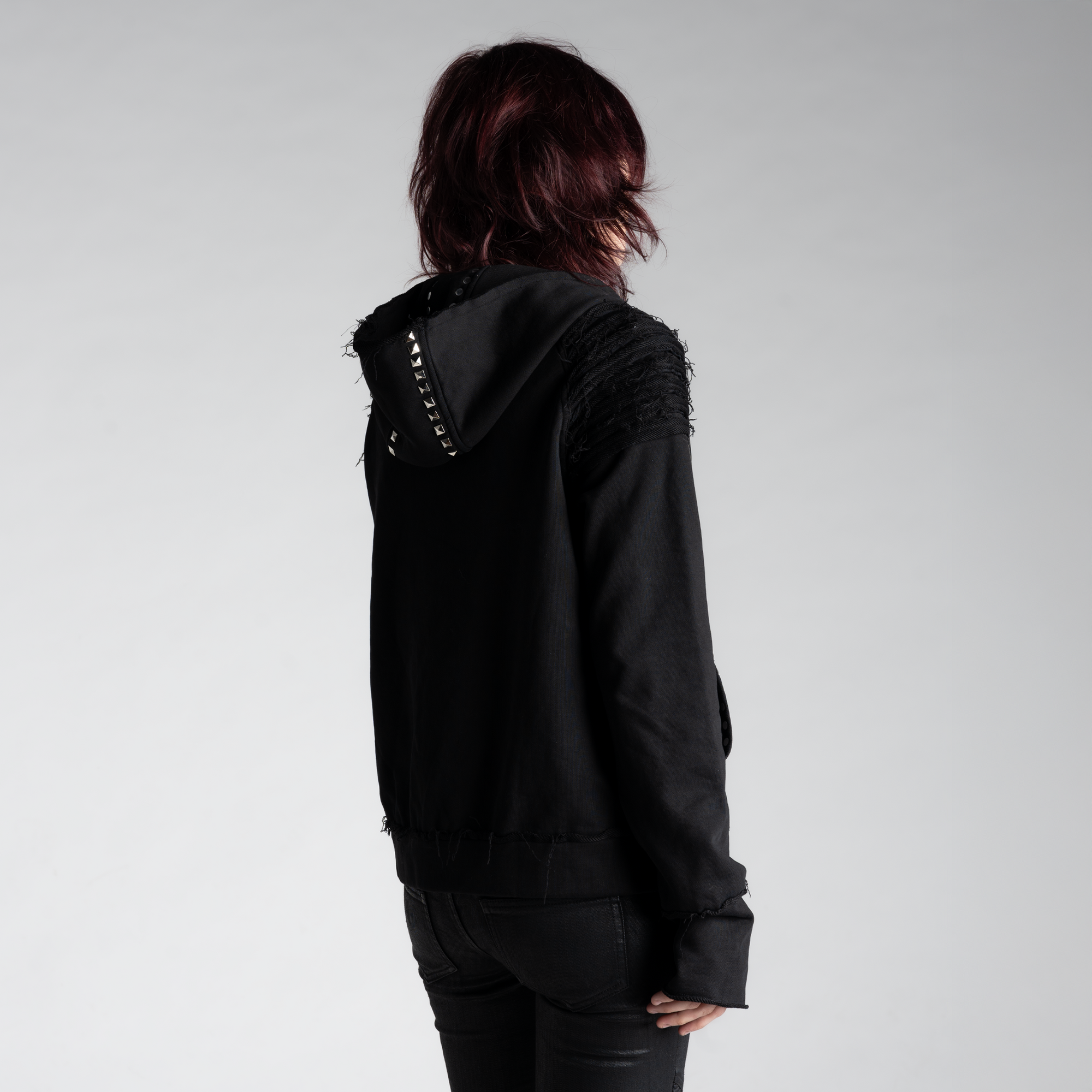 SAMPLE SALE ITEM #14 - STUDDED BLACK ZIP UP HOODIE