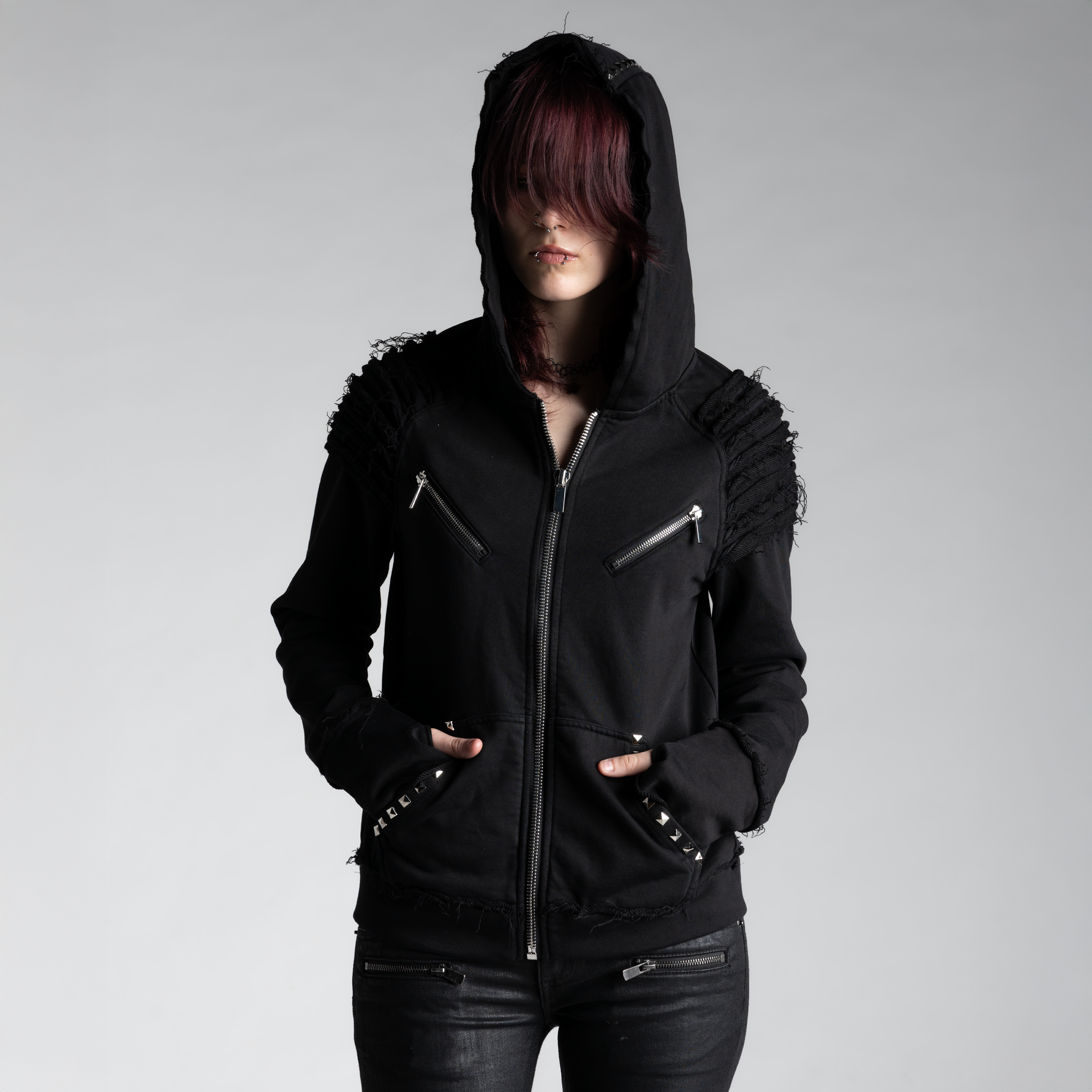 SAMPLE SALE ITEM #14 - STUDDED BLACK ZIP UP HOODIE