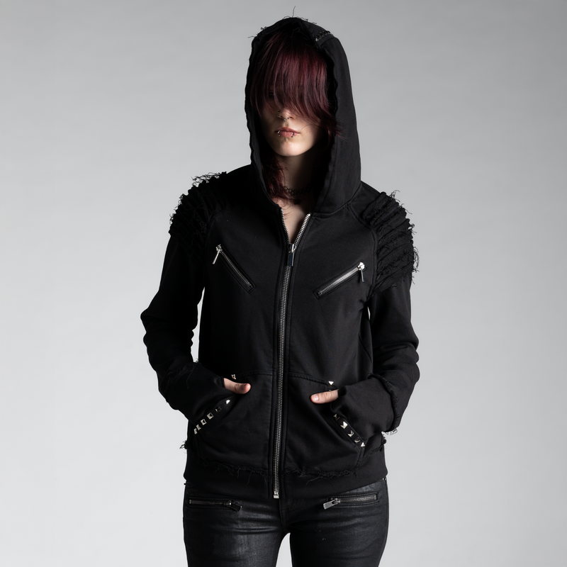 SAMPLE SALE ITEM #14 - STUDDED BLACK ZIP UP HOODIE