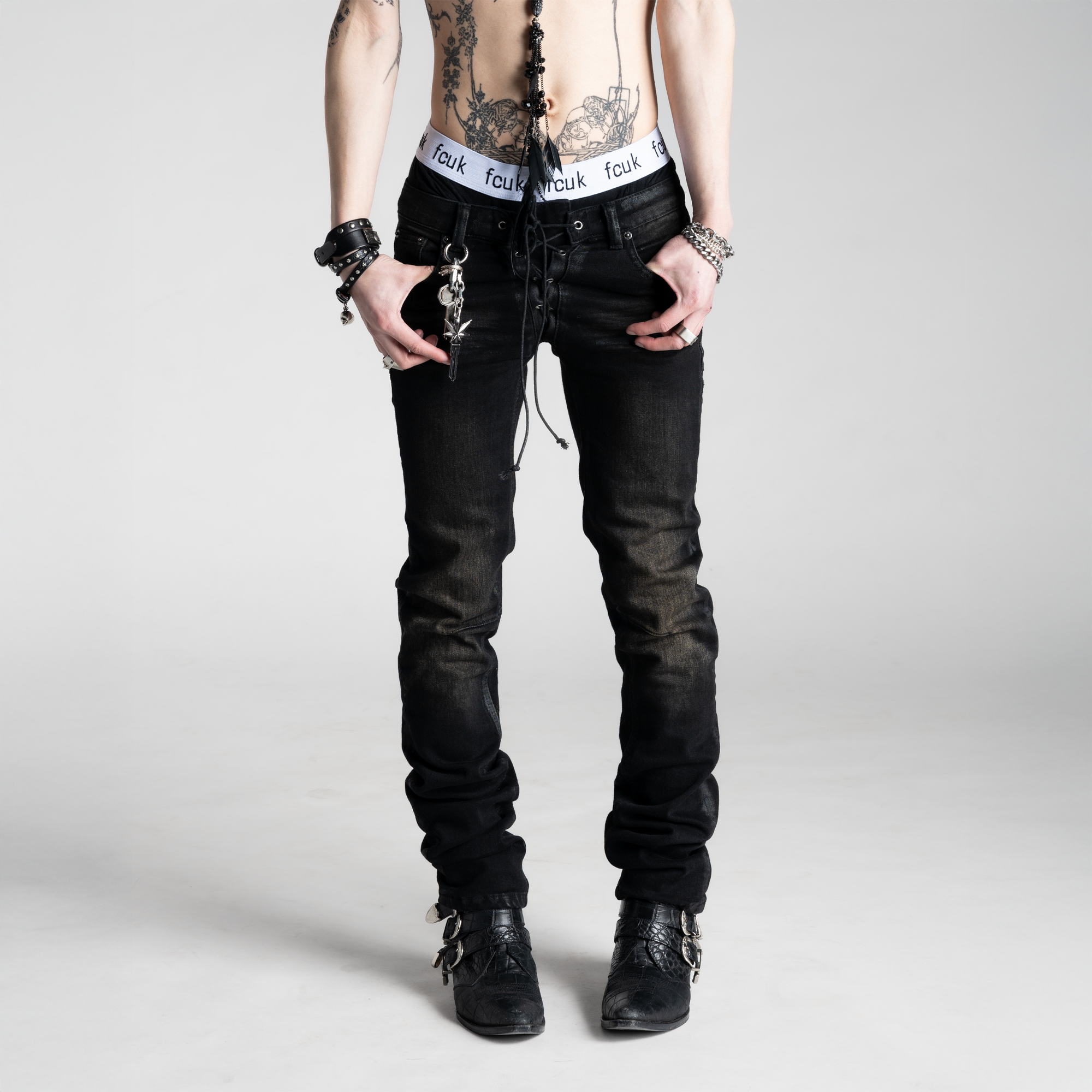 SAMPLE SALE ITEM #3 - UNISEX SKINNY STRETCH LACE UP DENIM