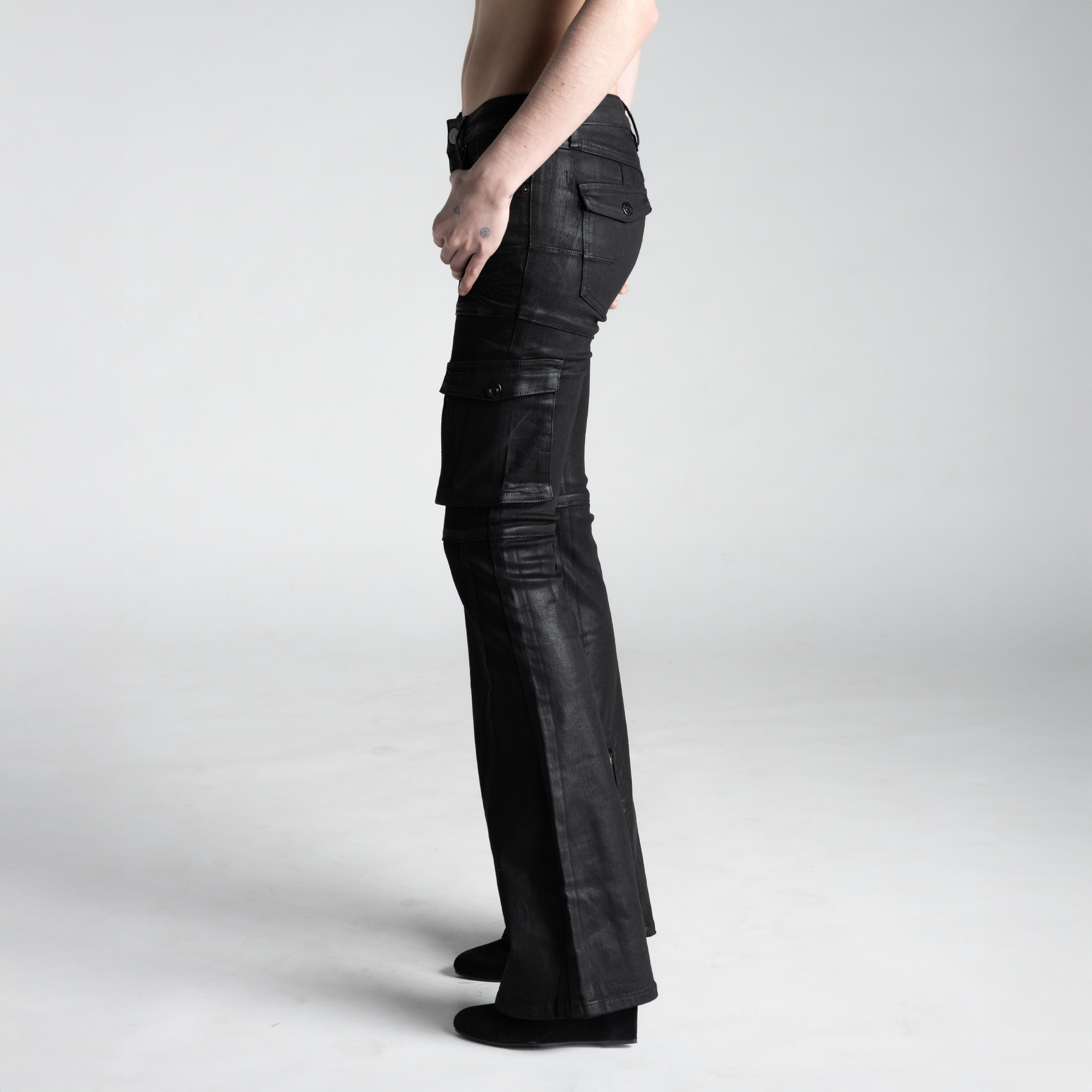 SAMPLE SALE ITEM #8 - WOMENS SKINNY FLARED WAXED CARGOS