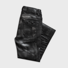 SKINNY FLARED JEANS IN WAXED BLACK DENIM