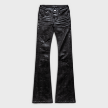 SKINNY FLARED JEANS IN WAXED BLACK DENIM