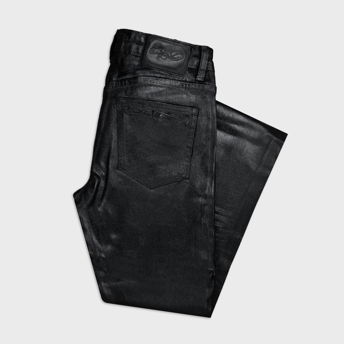 SKINNY FLARED JEANS IN LACQUER NOIR DENIM
