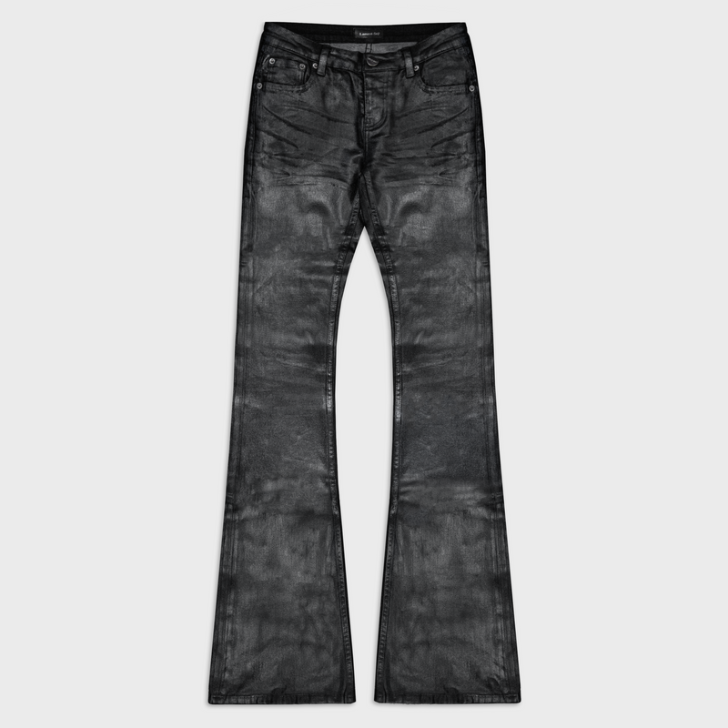 SKINNY FLARED JEANS IN LACQUER NOIR DENIM