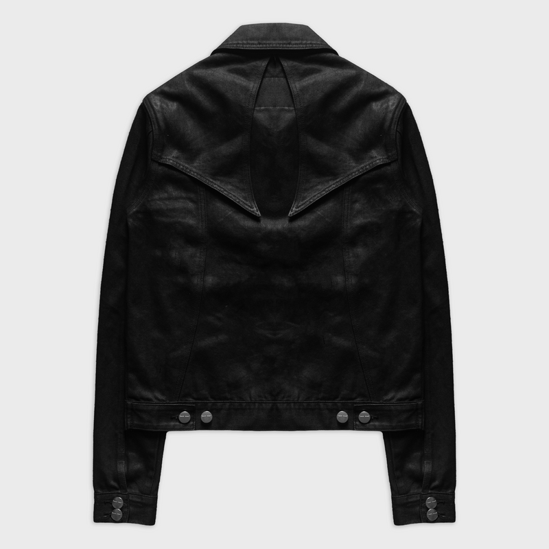 SIGNATURE TRUCKER JACKET IN WAXED NOIR DENIM