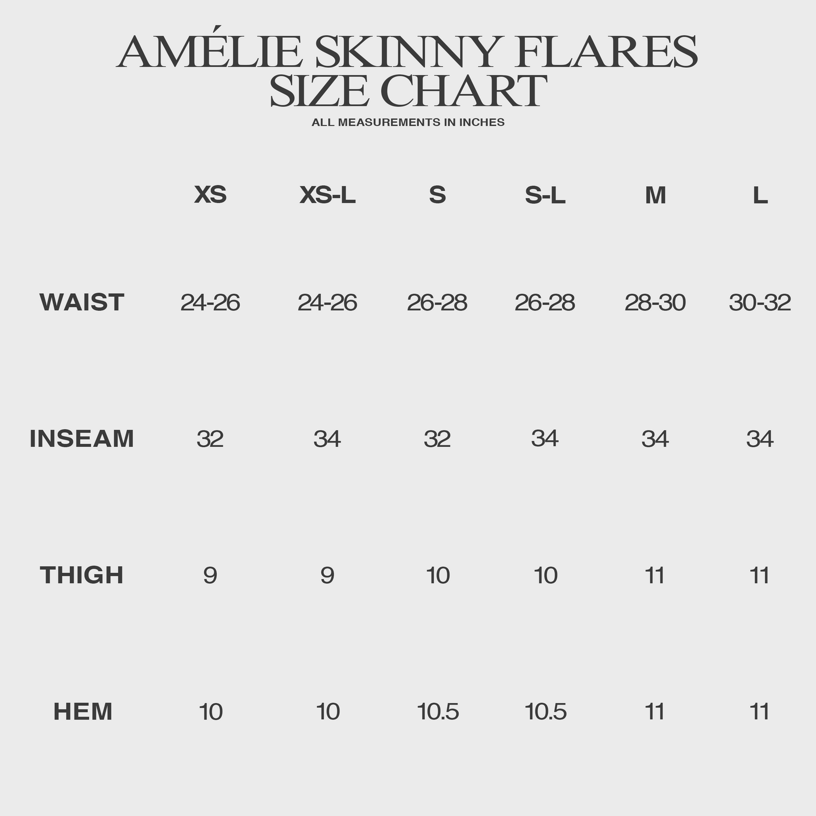 AMÉLIE SKINNY FLARED JEANS IN MIDNIGHT WAXED DENIM size chart