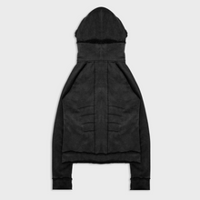 MASKED ZIP UP HOODIE IN DEEP GREY COTTON