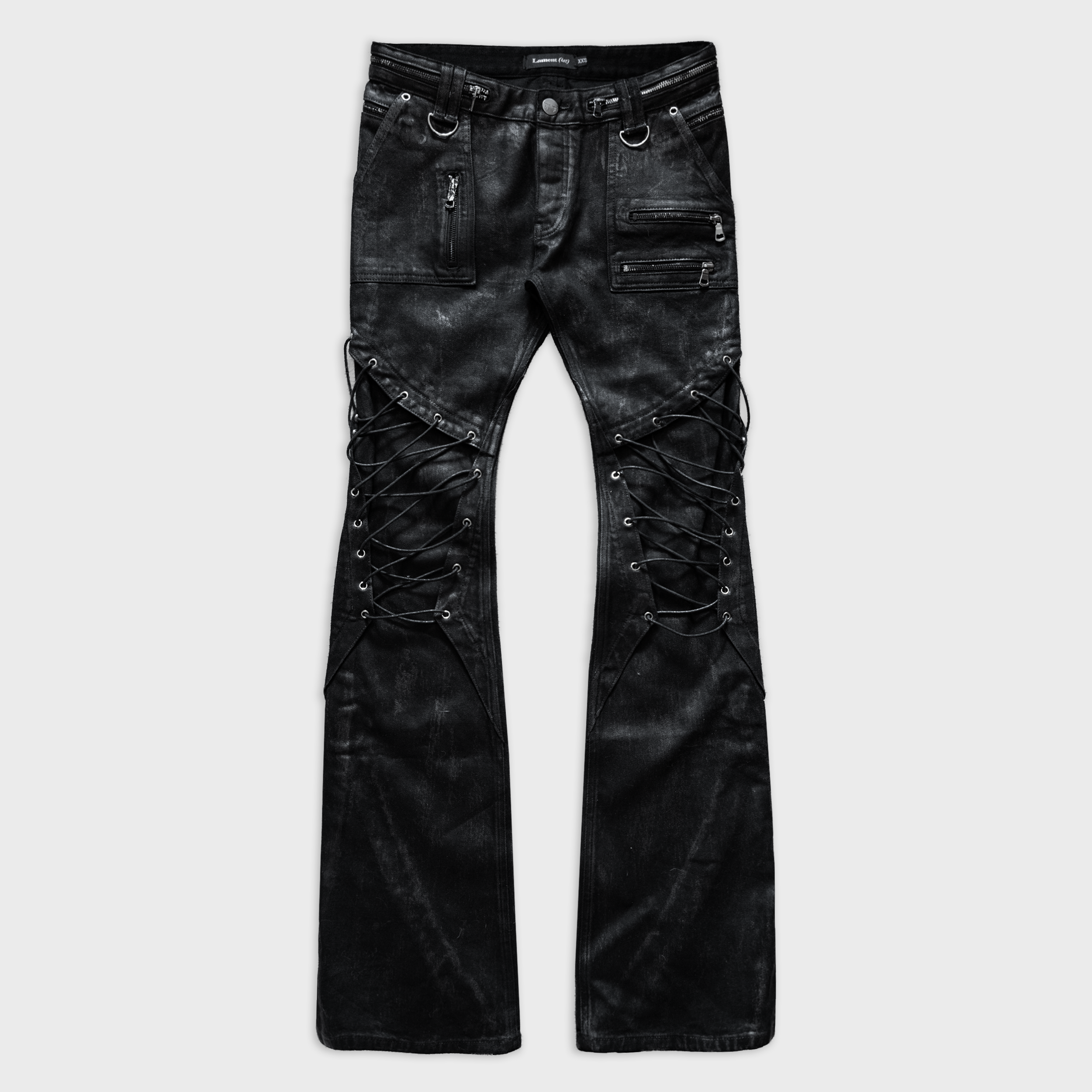 AVA LACE FLARED JEANS IN SELVEDGE NOIR DENIM