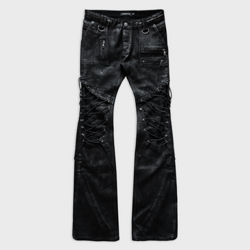 AVA LACE FLARED JEANS IN SELVEDGE NOIR DENIM