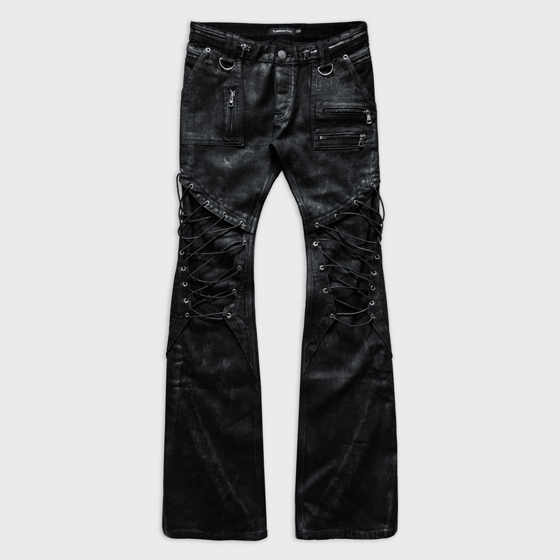 AVA LACE FLARED JEANS IN SELVEDGE NOIR DENIM