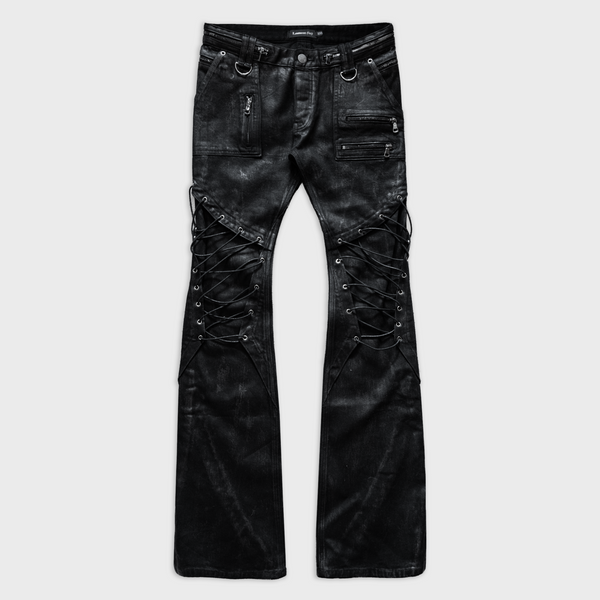 AVA LACE FLARED JEANS IN SELVEDGE NOIR DENIM | LAMENTIST
