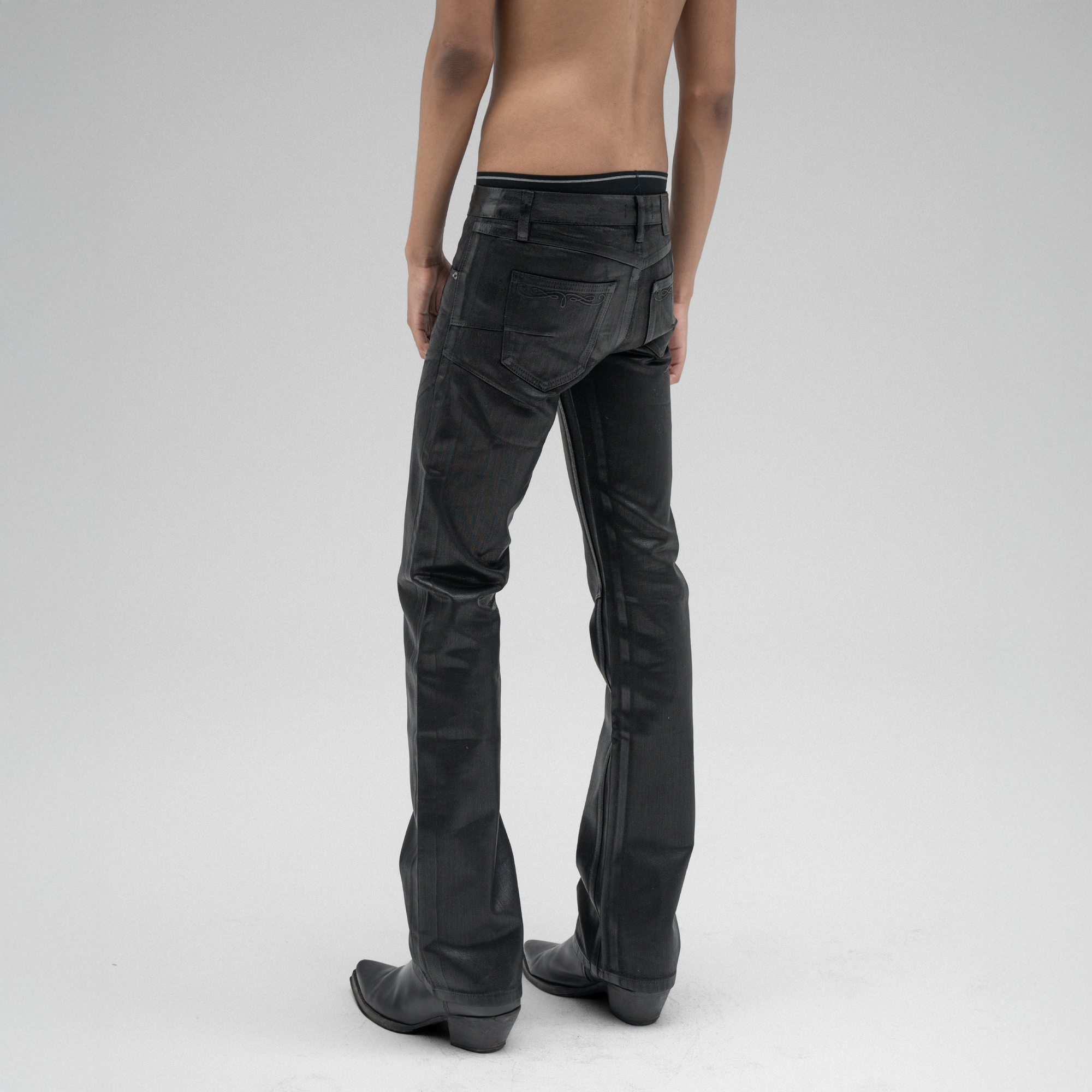 BOOTCUT JEANS IN NOIR WAXED SELVEDGE JAPANESE DENIM | LAMENTIST